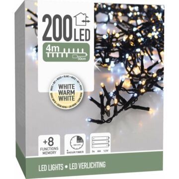 Micro Cluster 200 led - 4m - two tone adorable - Batterij - Lichtfuncties - Geheugen - Timer (DSS-79547.0)