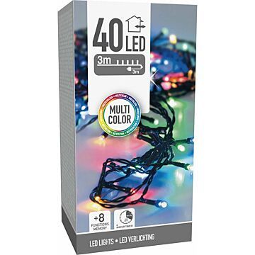 Kerstverlichting 40 led- 3m - multicolor - Timer - Lichtfuncties - Geheugen - Buiten (DSS-80929.0)
