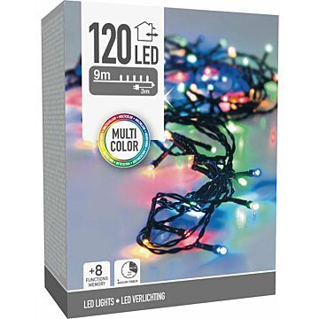 Kerstverlichting 120 led- 9m - multicolor - Timer - Lichtfuncties - Geheugen - Buiten (DSS-80946.7)