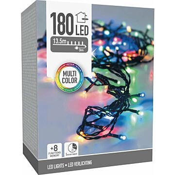 Kerstverlichting 180 led- 13.5m - multicolor - Timer - Lichtfuncties - Geheugen - Buiten (DSS-80957.3)