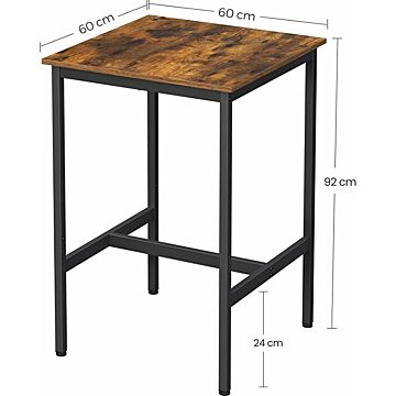 Hoppa! Songmics bartafel, hoge keukentafel, lessenaar met stabiel stalen frame, 60 x 60 x 92 cm, eenvoudige montage, keuken, industri�le stijl, vintage bruin-zwart