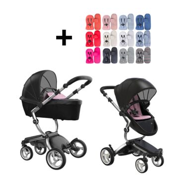 Mima Xari Kinderwagen | Frame - Aluminium | Zitting + Kap - Black | Starter Pack - Pixel Pink - Babyhuys.com