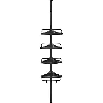 Hoppa! Songmics Verstelbare badkamerhoekplank, telescopische douchebak, 85-305 cm, van vloer tot plafond, met 4 laden, 3 haken, zwart