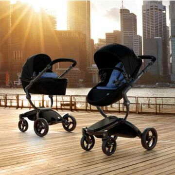 Mima Xari Stroller | Frame - Black | Seat + Canopy - Black | Starter Pack - Denim Blue - Babyhuys.com