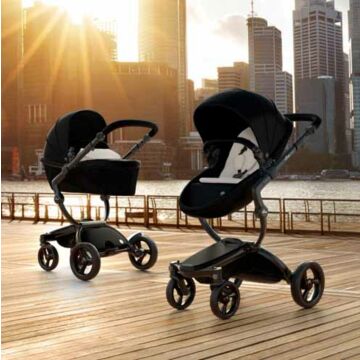 Mima Xari Stroller | Frame - Black | Seat + Canopy - Black | Starter Pack - Stone White - Babyhuys.com