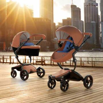 Mima Xari Stroller | Frame - Black | Seat + Canopy - Camel | Starter Pack - Denim Blue - Babyhuys.com