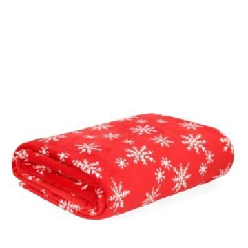 HOMLA Snoflockdeken met kerstmotief - Warme hoes met sneeuwvlokkenprint - Knuffeldeken van polyester 130 x 170 cm rood