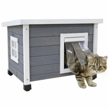 Kattenhuis Rustica grijs/wit
