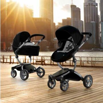 Mima Xari Stroller | Frame - Graphite Grey | Seat + Canopy - Black | Starter Pack - Black & White - Babyhuys.com