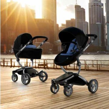 Mima Xari Stroller | Frame - Graphite Grey | Seat + Canopy - Black | Starter Pack - Denim Blue - Babyhuys.com