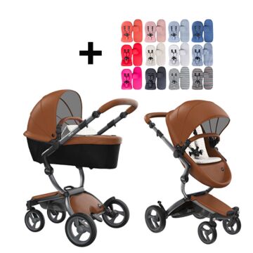 Mima Xari Kinderwagen | Gestel - Graphite Grey | Sitz + Haube - Camel | Starter Pack - Sandy Beige - Babyhuys.com