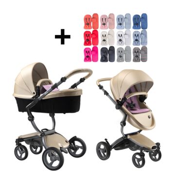 Mima Xari Kinderwagen | Frame - Graphite Grey | Zitting + Kap - Champagne | Starter Pack - Pixel Pink - Babyhuys.com