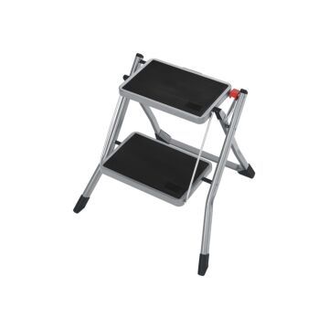 Hoppa! Songmics 2-sporten ladder, vouwladder, sportbreedte 20 cm, antislip rubber, met handvat, draagvermogen 150 kg, staal, grijs en zwart