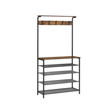 Hoppa! Songmics kapstok, kledingrek, kapstok met 5 dubbele haken, schoenenrek met 5 niveaus, een plank bovenop, voor flats, slaapkamers, gangen, industrieel ontwerp, vintage bruin-zwart