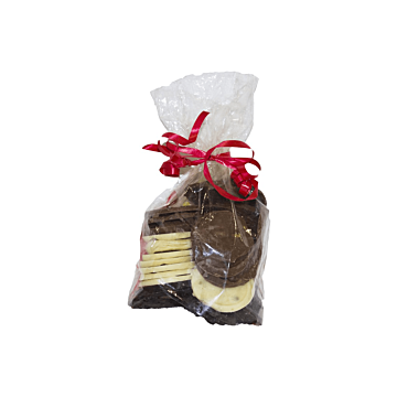 Ambachtelijke chocoladeflikken met stukjes amandel gemengd (zak 500 gram)