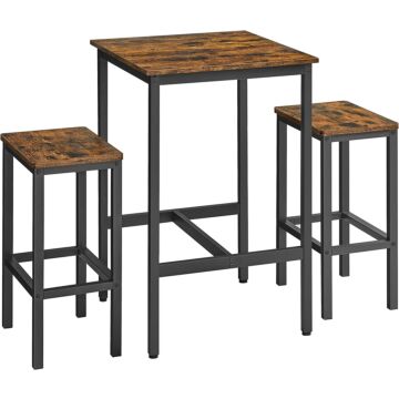 Hoppa! Songmics Eettafel en stoelenset, bartafel en krukkenset, 60 x 60 x 90 cm kleine keukentafel, 30 x 40 x 65 cm stoelen, voor eetkamer, keuken, industrieel, rustiek bruin en zwart