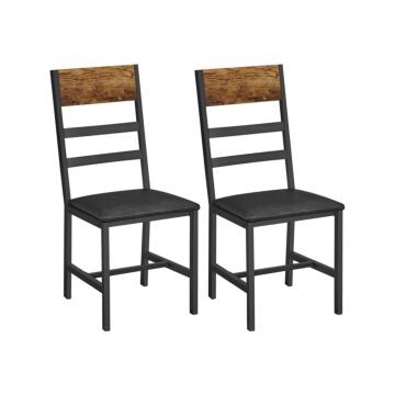 Hoppa! Songmics Dubbele eetstoelen, keukenstoelen set met 2, stoelen voor eetkamer, gestoffeerde zitting, stalen frame, ergonomisch design, voor woonkamer, eetkamer, rustiek bruin en zwart