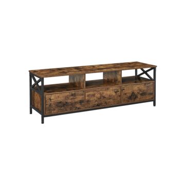 Hoppa! Songmics TV-meubel, lowboard voor TV's tot 65 inch, TV-plank met 3 laden, 147 x 40 x 50 cm, industrieel ontwerp, stalen frame, vintage bruin-zwart
