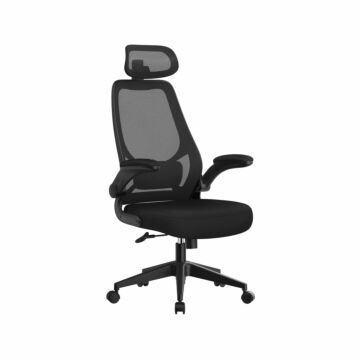 Hoppa! Songmics Bureaustoel, ergonomische stoel, draaibare zitting, verstelbare armleuningen en hoofdsteun, van ademende stof, in hoogte verstelbaar, zwart