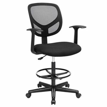 Hoppa! Songmics bureaustoel, Ergonomische werkkruk met armleuningen, Zithoogte 51,5-71,5 cm, Hoge werkstoel met verstelbare voetsteun, Belastbaarheid 120 kg, Zwart