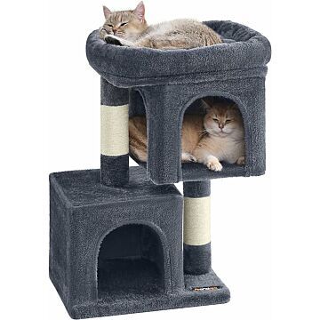 Hoppa! Songmics kattenboom klein, 67 cm kattenboom, kattenhuis voor kittens tot 3 kg, groot platform, sisalstammen, rookgrijs