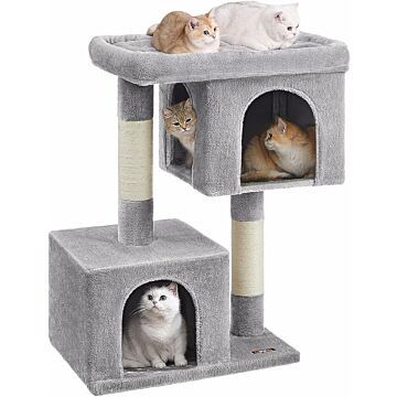 Hoppa! Songmics kattenboom  101 cm kattenboom  XL  kattenhuis voor extra grote katten tot 20 kg  groot platform  2 kattenholen  sisalstammen  lichtgrijs