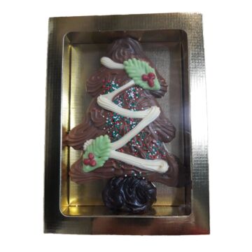 Chocolade kerstboom in melkchocolade met decoratie (180 gram)