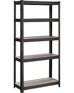 Hoppa! Songmics heavy-duty plank, boekenplank, opbergplank, staande plank, 5 planken, 150 x 75 x 30 cm, draagvermogen tot 650 kg, verstelbare planken, industrieel design, naturel-zwart