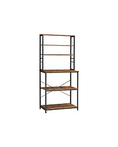 Hoppa! Songmics keukenplank, staand rek met planken, met 6 haken en metalen frame, industrieel ontwerp, voor magnetron, kookgerei, 80 x 40 x 167 cm, vintage bruin-zwart