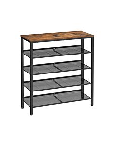 Hoppa! Songmics Schoenenrek, schoenenrek met 5 niveaus en royaal oppervlak voor tassen, 28 x 75 x 93 cm, voor de entree, hal, metaal, industrieel ontwerp, vintage bruin-zwart