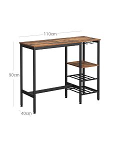 Hoppa! Songmics Bartafel, bartafel, met houders voor wijnglazen en flessen, keukentafel, voor woonkamer, keuken, 110 x 40 x 90 cm, industrieel ontwerp, vintage bruin-zwart