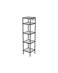 Hoppa! Songmics Badkamerrek, metalen staand rek, robuust, tot 100 kg belastbaar, met 5 PP-platen, met uitneembare haken, 30 x 30 x 123,5 cm, uitschuifbaar, voor kleine ruimtes, zwart