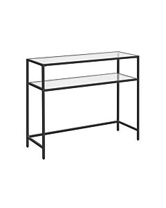 Hoppa! Songmics Consoletafel, bijzettafel met 2 planken, 100 x 35 x 80 cm, gehard glas, opbergrek, metalen frame, verstelbare poten, voor woonkamer, gang, zwart