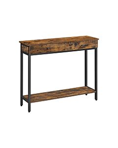 Hoppa! Songmics Konsolentisch, Flurtisch, Beistelltisch, Sofatisch mit 2 Schubladen, Stahlgestell, Diele, Wohnzimmer, Industriedesign, Vintage Braun-Schwarz