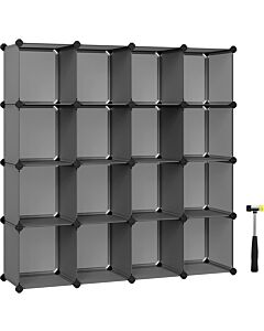 Hoppa! Songmics Würfel-Organizer, 16 Würfel-Schrank-Organizer und Aufbewahrung, Kleider-Organizer für Kleiderschrank, Schrank, modulares Bücherregal, mit Gummihammer, 48,4 x 12,2 x 48,4 Zoll, Grau