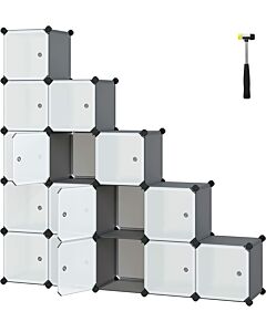 Hoppa! Songmics 5-kubus doe-het-zelf opberger, kunststof kast, kledingkast, met deuren, voor kleding, schoenen, speelgoed, boeken, eenvoudig te monteren, grijs