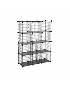 Hoppa! Songmics Steckregal Gitterregal Stapelschrank Standschrank 12 Fächer Aufbewahrungsschrank Gratis Gummi Vorschlaghammer 93 x 31 x 123 cm Schwarz