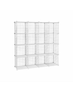 Hoppa! Songmics Einsatzregal, 16-Kubik-Metalldrahtregal, DIY-Schrank und modulares Gitterregal, mit Drahtrahmen, Weiß