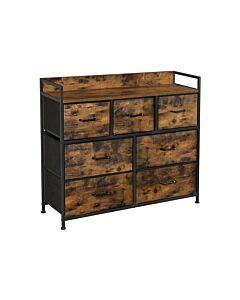 Hoppa! Songmics Kommode, Schrank, 7 Stoffschubladen mit Griffen, Metallrahmen, Industriedesign, Vintage-Braun-Schwarz