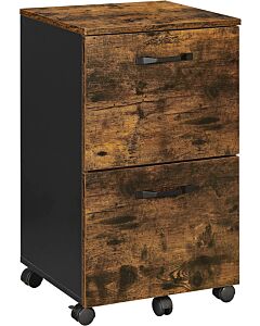 Hoppa! Songmics Rollcontainer, Aktenschrank mit 2 Schubladen, Büroschrank, für Unterlagen im DIN A4- und Letter-Format, mit Hängemappe, Industrial Style, Vintage Braun-Schwarz