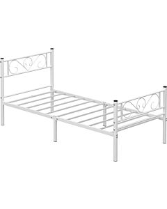 Hoppa! Songmics Eenpersoonsbedframe, bedframe, metalen bedframe, past op 90 x 190 cm matras, logeerbed, voor volwassenen, kinderen, eenvoudige montage, voor kleine ruimtes, wit