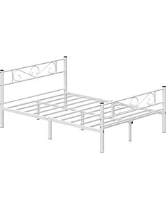 Hoppa! Songmics Doppelbettrahmen, Bettrahmen, Bettrahmen aus Metall, passend für Matratze 140 x 190 cm, Gästebett, für Erwachsene, Kinder, einfache Montage, für kleine Räume, weiß