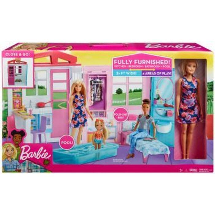 Barbiehuis met pop, meubels en accessoires