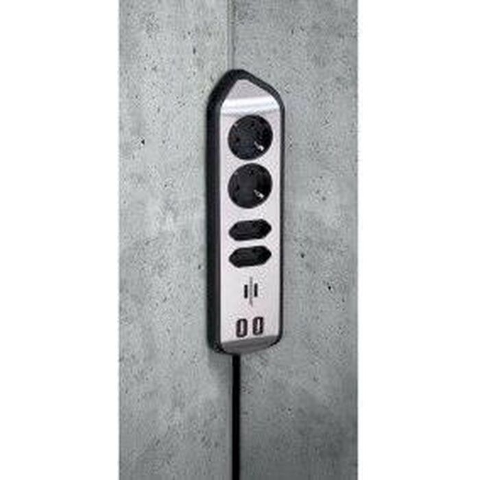 Brennenstuhl | Hoekstopcontact | 4-voudig | Zwart