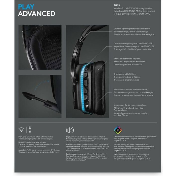 Logitech G935 | Gaming Headset | Draadloos – 7.1 Surround Sound