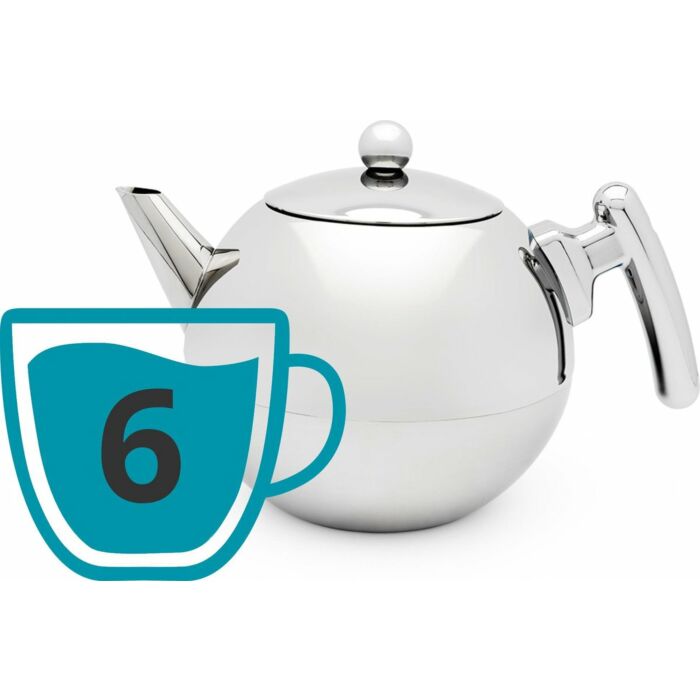 Bredemeijer Theepot Bella Ronde 1,2 L – RVS met platte bodem