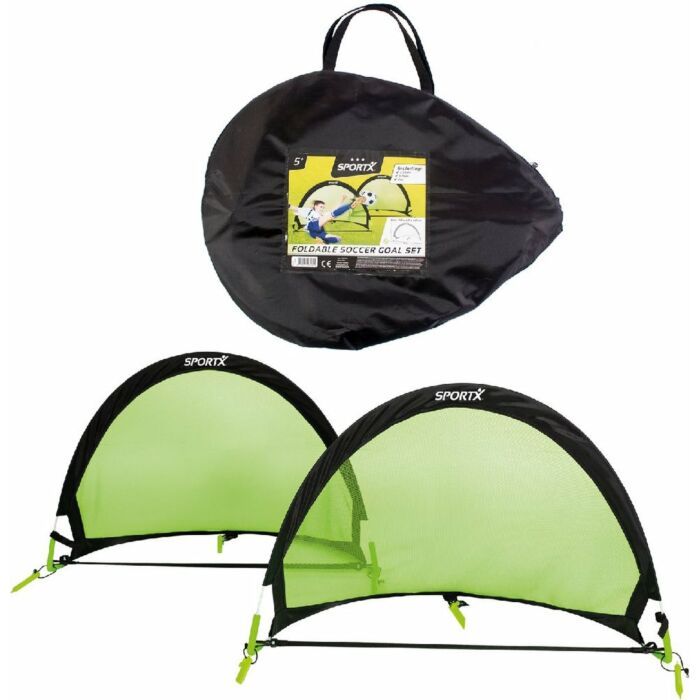 SportX | Voetbaldoel Set | Pop-up, Zwart/Groen