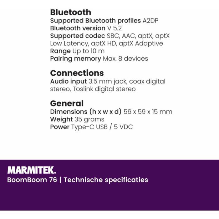 Marmitek | Audio-ontvanger | Bluetooth BoomBoom 76