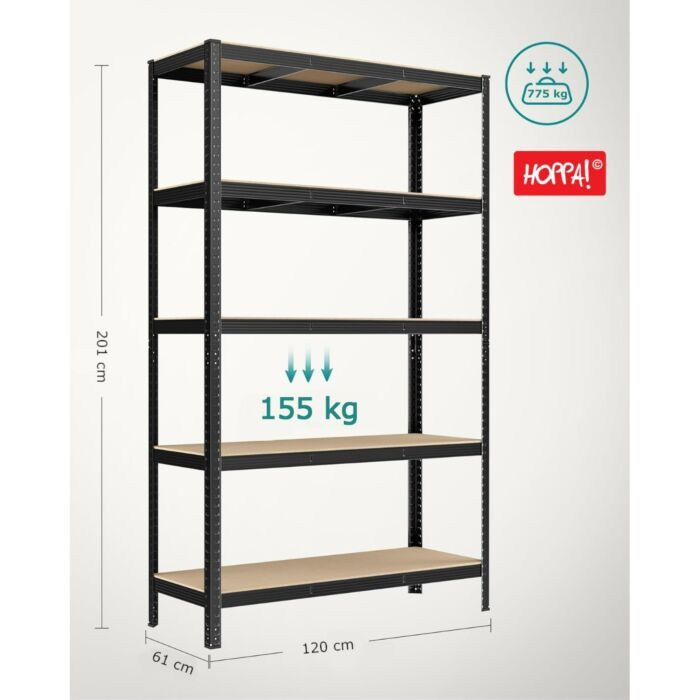 Hoppa! | Magazijnstelling - Opbergrek | 121x60x201 cm | Zwart