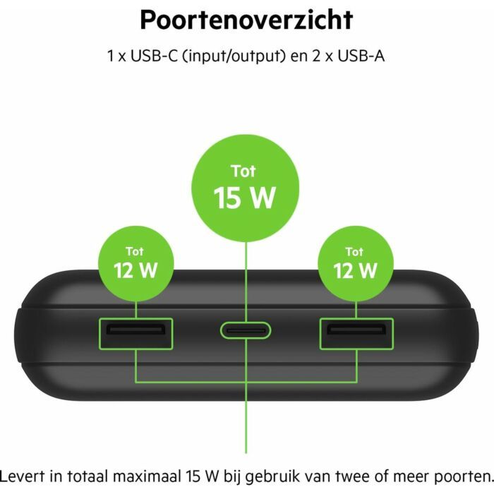 Belkin | Powerbank | 10.000 mAh | USB-A/USB-C-kabel 15 cm